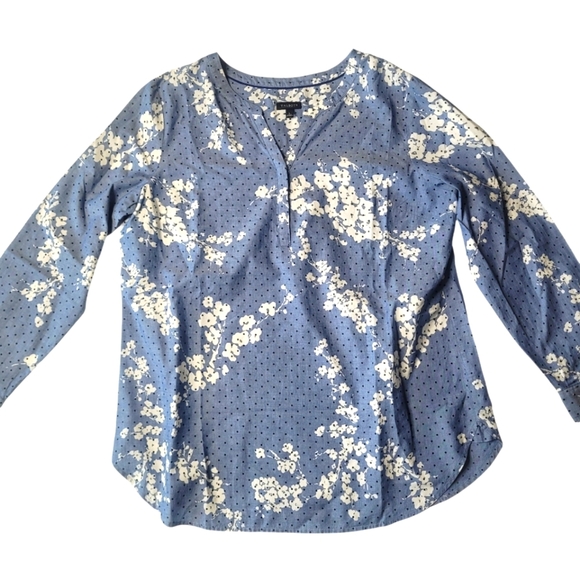 Talbots Floral Dot Chambray Cotton Blouse Large - Picture 5 of 6